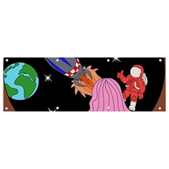 Girl Bed Space Planets Spaceship Rocket Astronaut Galaxy Universe Cosmos Woman Dream Imagination Bed Banner And Sign 9  X 3  by Maspions
