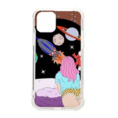 Girl Bed Space Planets Spaceship Rocket Astronaut Galaxy Universe Cosmos Woman Dream Imagination Bed Iphone 11 Pro 5 8 Inch Tpu Uv Print Case by Maspions