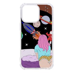 Girl Bed Space Planets Spaceship Rocket Astronaut Galaxy Universe Cosmos Woman Dream Imagination Bed Iphone 13 Pro Tpu Uv Print Case by Maspions