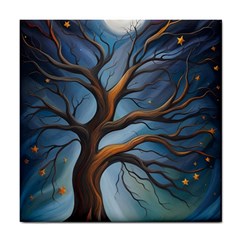 Tree Branches Mystical Moon Expressionist Oil Painting Acrylic Painting Abstract Nature Moonlight Ni Tile Coaster