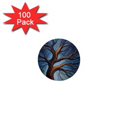 Tree Branches Mystical Moon Expressionist Oil Painting Acrylic Painting Abstract Nature Moonlight Ni 1  Mini Buttons (100 Pack) 