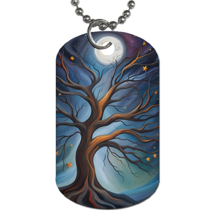 Tree Branches Mystical Moon Expressionist Oil Painting Acrylic Painting Abstract Nature Moonlight Ni Dog Tag (One Side)