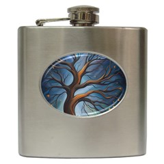 Tree Branches Mystical Moon Expressionist Oil Painting Acrylic Painting Abstract Nature Moonlight Ni Hip Flask (6 Oz)