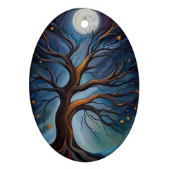 Tree Branches Mystical Moon Expressionist Oil Painting Acrylic Painting Abstract Nature Moonlight Ni Oval Ornament (two Sides)