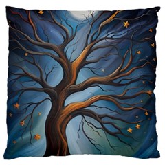 Tree Branches Mystical Moon Expressionist Oil Painting Acrylic Painting Abstract Nature Moonlight Ni Standard Premium Plush Fleece Cushion Case (one Side)