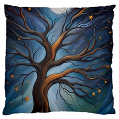 Tree Branches Mystical Moon Expressionist Oil Painting Acrylic Painting Abstract Nature Moonlight Ni Large Premium Plush Fleece Cushion Case (two Sides)