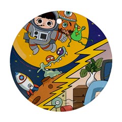 Astronaut Moon Monsters Spaceship Universe Space Cosmos Ornament (round) by Maspions