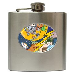 Astronaut Moon Monsters Spaceship Universe Space Cosmos Hip Flask (6 Oz)