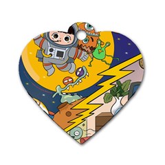 Astronaut Moon Monsters Spaceship Universe Space Cosmos Dog Tag Heart (two Sides)