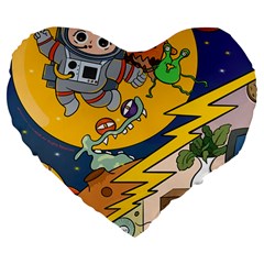 Astronaut Moon Monsters Spaceship Universe Space Cosmos Large 19  Premium Flano Heart Shape Cushions by Maspions