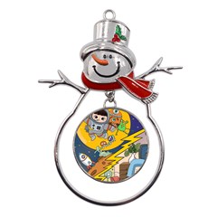 Astronaut Moon Monsters Spaceship Universe Space Cosmos Metal Snowman Ornament