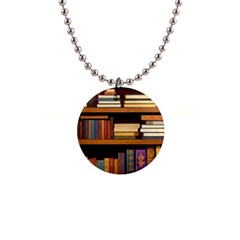 Book Nook Books Bookshelves Comfortable Cozy Literature Library Study Reading Room Fiction Entertain 1  Button Necklace