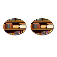 Book Nook Books Bookshelves Comfortable Cozy Literature Library Study Reading Room Fiction Entertain Cufflinks (oval)