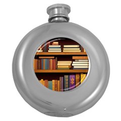 Book Nook Books Bookshelves Comfortable Cozy Literature Library Study Reading Room Fiction Entertain Round Hip Flask (5 Oz)