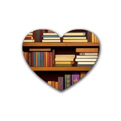 Book Nook Books Bookshelves Comfortable Cozy Literature Library Study Reading Room Fiction Entertain Rubber Heart Coaster (4 Pack)