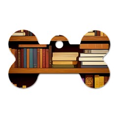 Book Nook Books Bookshelves Comfortable Cozy Literature Library Study Reading Room Fiction Entertain Dog Tag Bone (two Sides) by Maspions