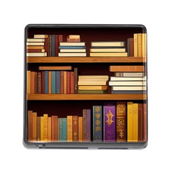 Book Nook Books Bookshelves Comfortable Cozy Literature Library Study Reading Room Fiction Entertain Memory Card Reader (square 5 Slot) by Maspions