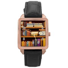 Book Nook Books Bookshelves Comfortable Cozy Literature Library Study Reading Room Fiction Entertain Rose Gold Leather Watch  by Maspions