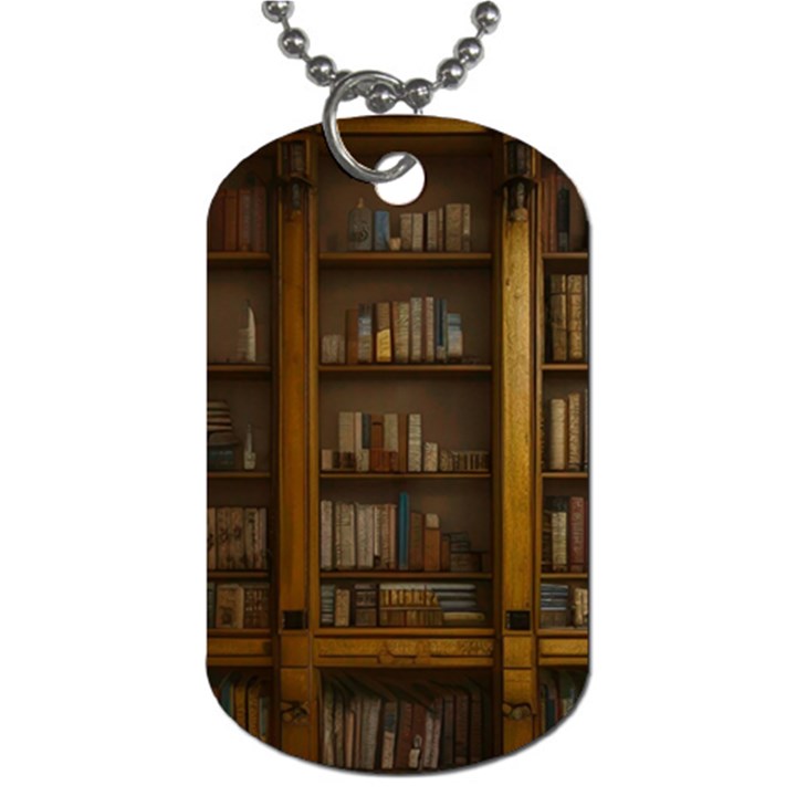 Books Book Shelf Shelves Knowledge Book Cover Gothic Old Ornate Library Dog Tag (Two Sides)