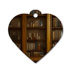 Books Book Shelf Shelves Knowledge Book Cover Gothic Old Ornate Library Dog Tag Heart (two Sides) by Maspions