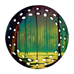 Nature Swamp Water Sunset Spooky Night Reflections Bayou Lake Round Filigree Ornament (two Sides) by Grandong