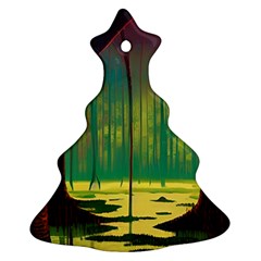 Nature Swamp Water Sunset Spooky Night Reflections Bayou Lake Christmas Tree Ornament (two Sides) by Grandong