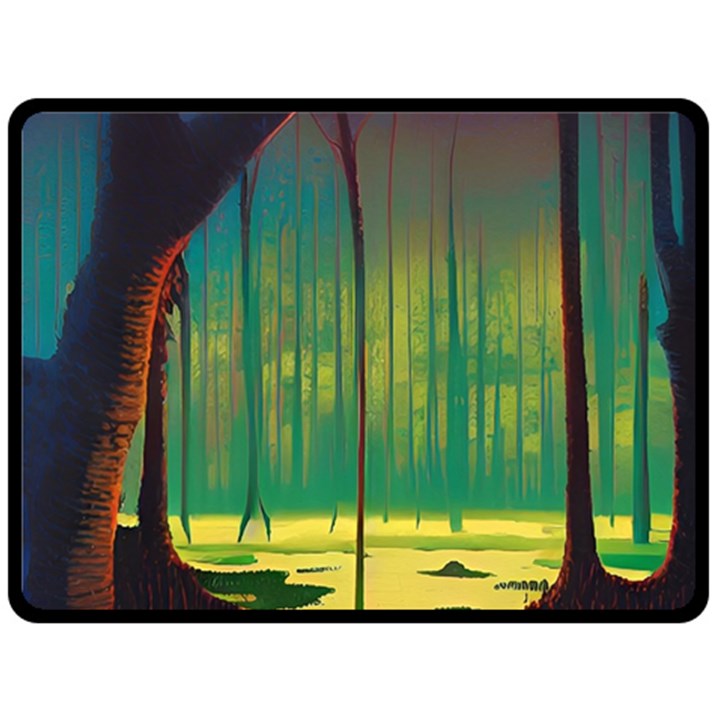 Nature Swamp Water Sunset Spooky Night Reflections Bayou Lake Two Sides Fleece Blanket (Large)