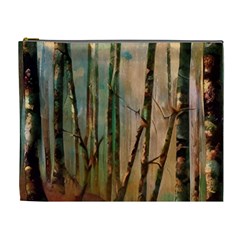 Woodland Woods Forest Trees Nature Outdoors Mist Moon Background Artwork Book Cosmetic Bag (xl) by Grandong