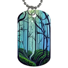 Nature Outdoors Night Trees Scene Forest Woods Light Moonlight Wilderness Stars Dog Tag (two Sides) by Grandong