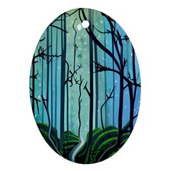 Nature Outdoors Night Trees Scene Forest Woods Light Moonlight Wilderness Stars Oval Ornament (two Sides) by Grandong