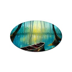 Swamp Bayou Rowboat Sunset Landscape Lake Water Moss Trees Logs Nature Scene Boat Twilight Quiet Sticker (oval) by Grandong