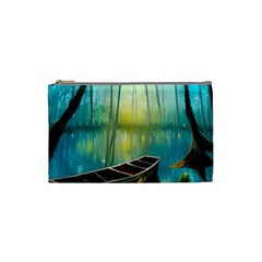 Swamp Bayou Rowboat Sunset Landscape Lake Water Moss Trees Logs Nature Scene Boat Twilight Quiet Cosmetic Bag (small) by Grandong