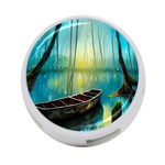 Swamp Bayou Rowboat Sunset Landscape Lake Water Moss Trees Logs Nature Scene Boat Twilight Quiet 4-Port USB Hub (One Side) Front