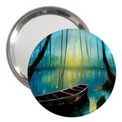 Swamp Bayou Rowboat Sunset Landscape Lake Water Moss Trees Logs Nature Scene Boat Twilight Quiet 3  Handbag Mirrors by Grandong