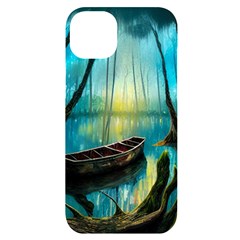 Swamp Bayou Rowboat Sunset Landscape Lake Water Moss Trees Logs Nature Scene Boat Twilight Quiet Iphone 14 Plus Black Uv Print Case by Grandong