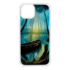 Swamp Bayou Rowboat Sunset Landscape Lake Water Moss Trees Logs Nature Scene Boat Twilight Quiet Iphone 14 Tpu Uv Print Case by Grandong