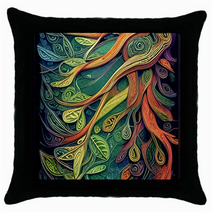 Outdoors Night Setting Scene Forest Woods Light Moonlight Nature Wilderness Leaves Branches Abstract Throw Pillow Case (Black)