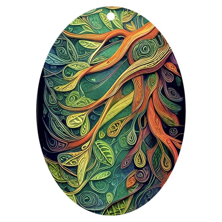 Outdoors Night Setting Scene Forest Woods Light Moonlight Nature Wilderness Leaves Branches Abstract UV Print Acrylic Ornament Oval