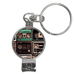 Retro Electronics Old Antiques Texture Wallpaper Vintage Cassette Tapes Retrospective Nail Clippers Key Chain by Grandong