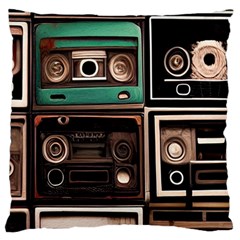 Retro Electronics Old Antiques Texture Wallpaper Vintage Cassette Tapes Retrospective Standard Premium Plush Fleece Cushion Case (one Side) by Grandong