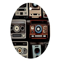 Retro Cameras Old Vintage Antique Technology Wallpaper Retrospective Ornament (Oval)