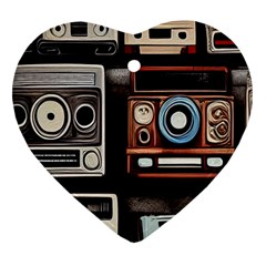 Retro Cameras Old Vintage Antique Technology Wallpaper Retrospective Ornament (Heart)