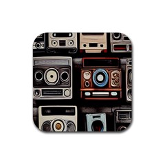Retro Cameras Old Vintage Antique Technology Wallpaper Retrospective Rubber Coaster (Square)