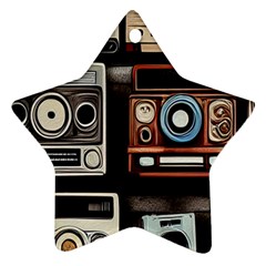 Retro Cameras Old Vintage Antique Technology Wallpaper Retrospective Star Ornament (Two Sides)