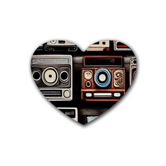 Retro Cameras Old Vintage Antique Technology Wallpaper Retrospective Rubber Coaster (Heart)