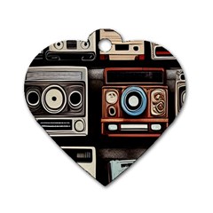 Retro Cameras Old Vintage Antique Technology Wallpaper Retrospective Dog Tag Heart (Two Sides)