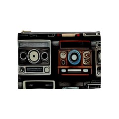 Retro Cameras Old Vintage Antique Technology Wallpaper Retrospective Cosmetic Bag (Medium)