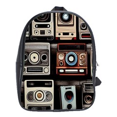 Retro Cameras Old Vintage Antique Technology Wallpaper Retrospective School Bag (Large)