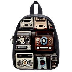 Retro Cameras Old Vintage Antique Technology Wallpaper Retrospective School Bag (Small)