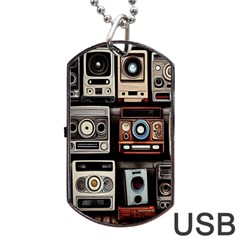 Retro Cameras Old Vintage Antique Technology Wallpaper Retrospective Dog Tag USB Flash (One Side)